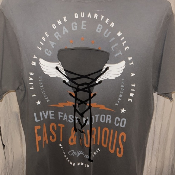 Fast & Furious by Affliction Distressed Tee w Embellished Back Medium Gray NWT - Picture 4 of 14